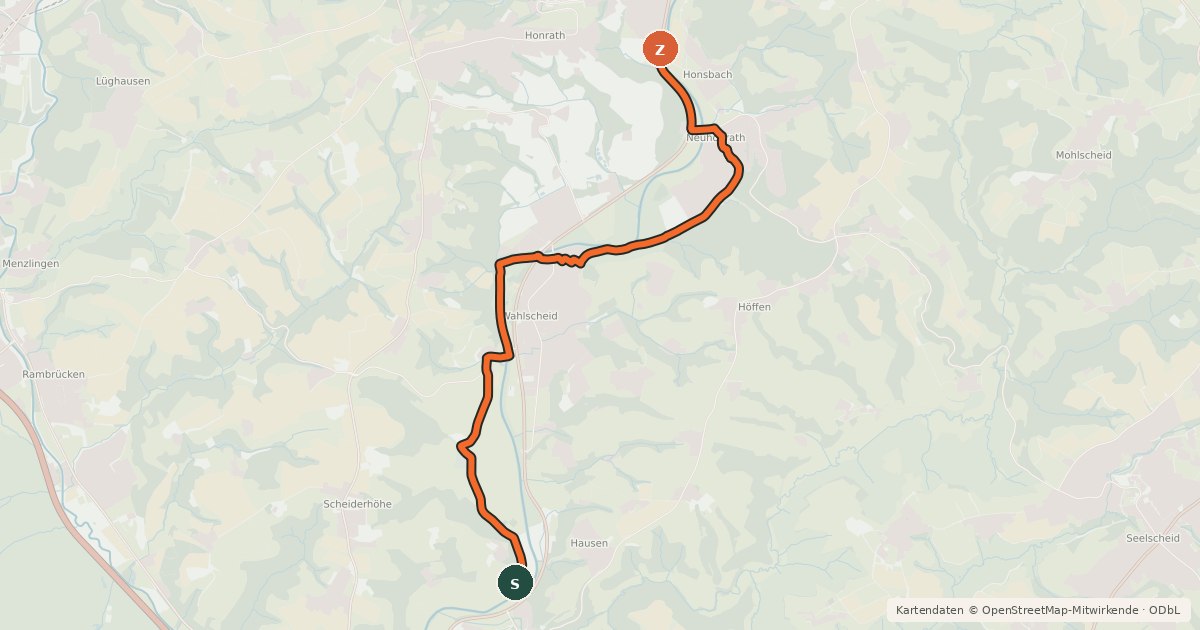 Kartenübersicht der Radroute Lohmar Höngesberg (34) - Agger (36)