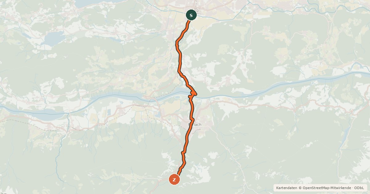Kartenübersicht der Radroute Loiblweg