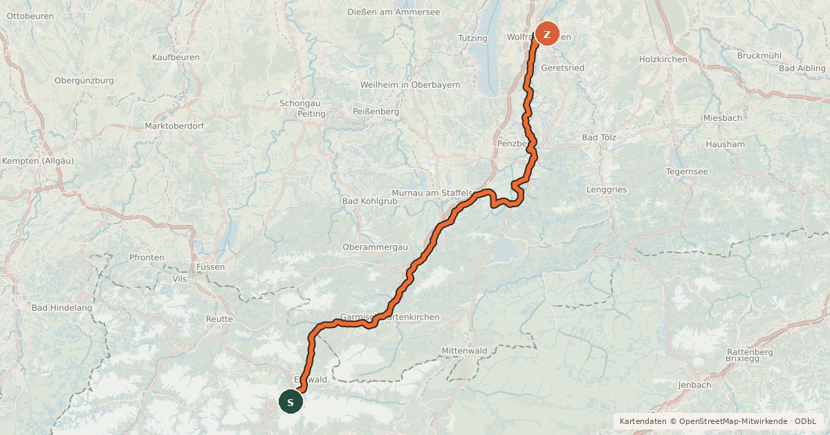 Kartenübersicht der Radroute Loisach Radweg