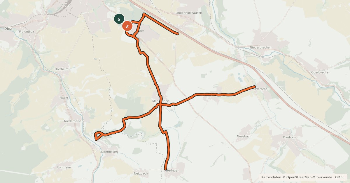 Kartenübersicht der Radroute lokaler Radweg