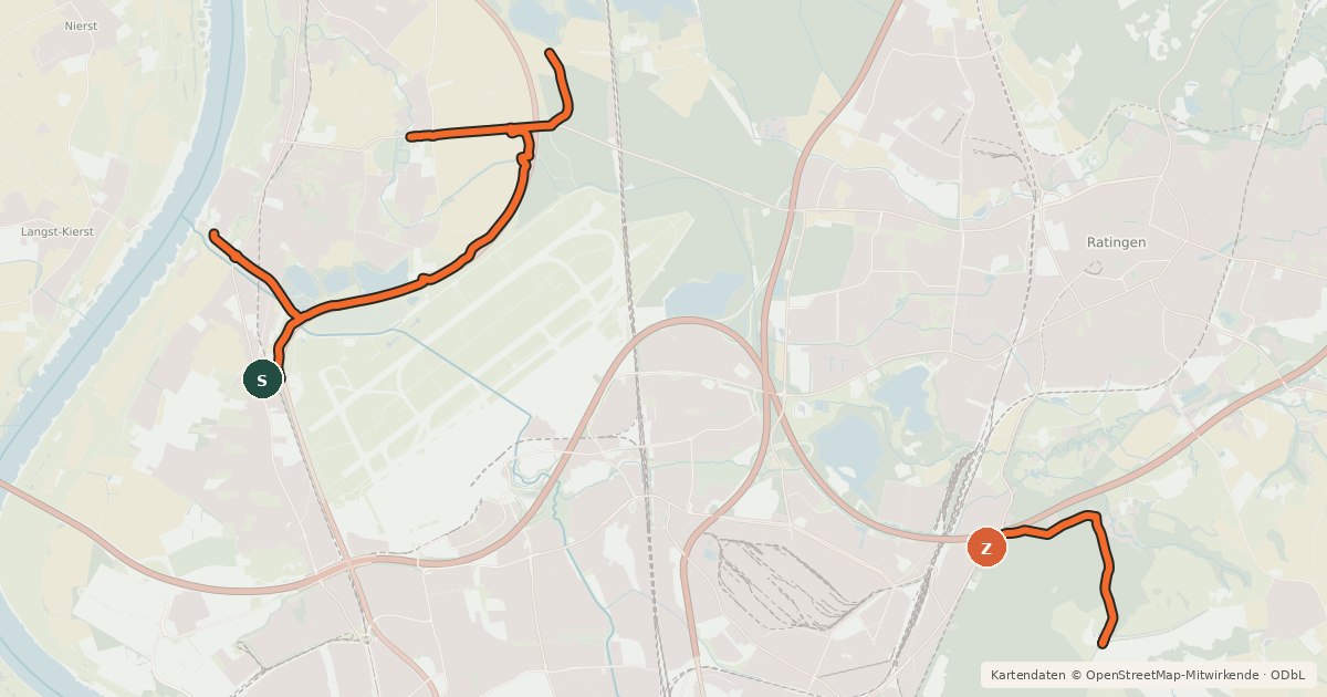 Kartenübersicht der Radroute Lokales Radverkehrsnetz Düsseldorf