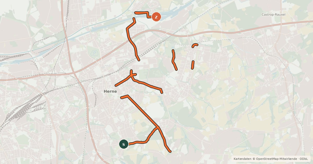 Kartenübersicht der Radroute Lokales Radverkehrsnetz Herne