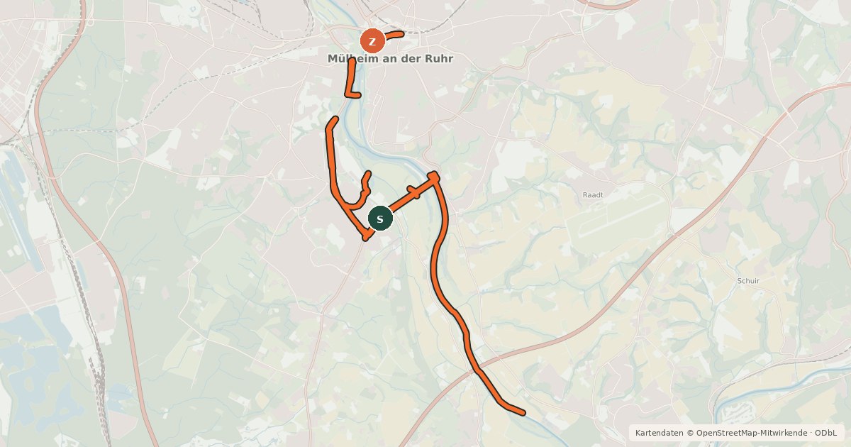 Kartenübersicht der Radroute Lokales Radwegenetz Mülheim an der Ruhr