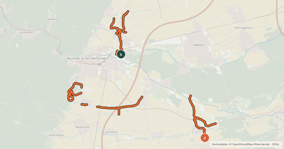 Kartenübersicht der Radroute Lokales Radwegenetz Stadt Neustadt/Weinstraße