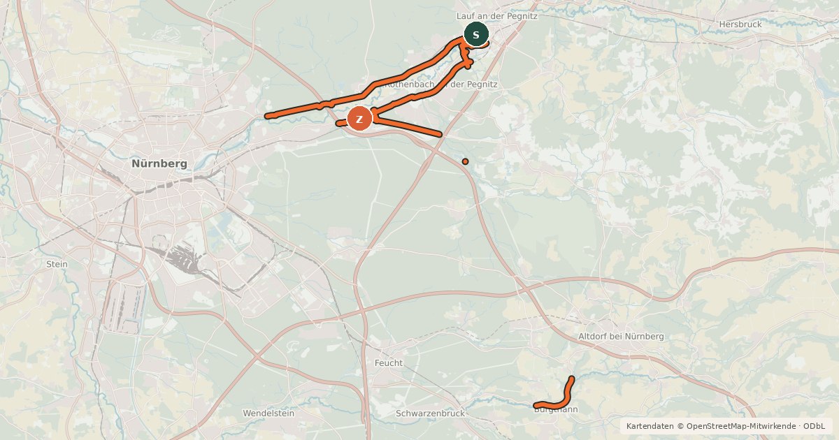 Kartenübersicht der Radroute Lokalnetzwerk Nürnberger Land