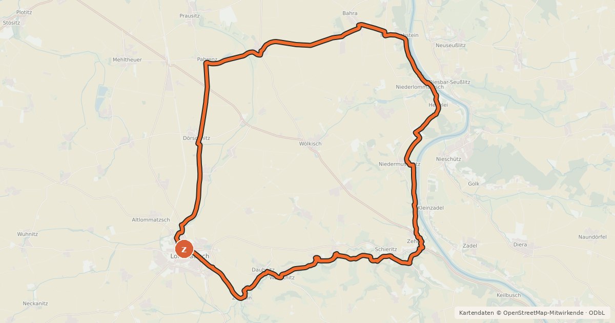 Kartenübersicht der Radroute Lommatzscher Rundweg