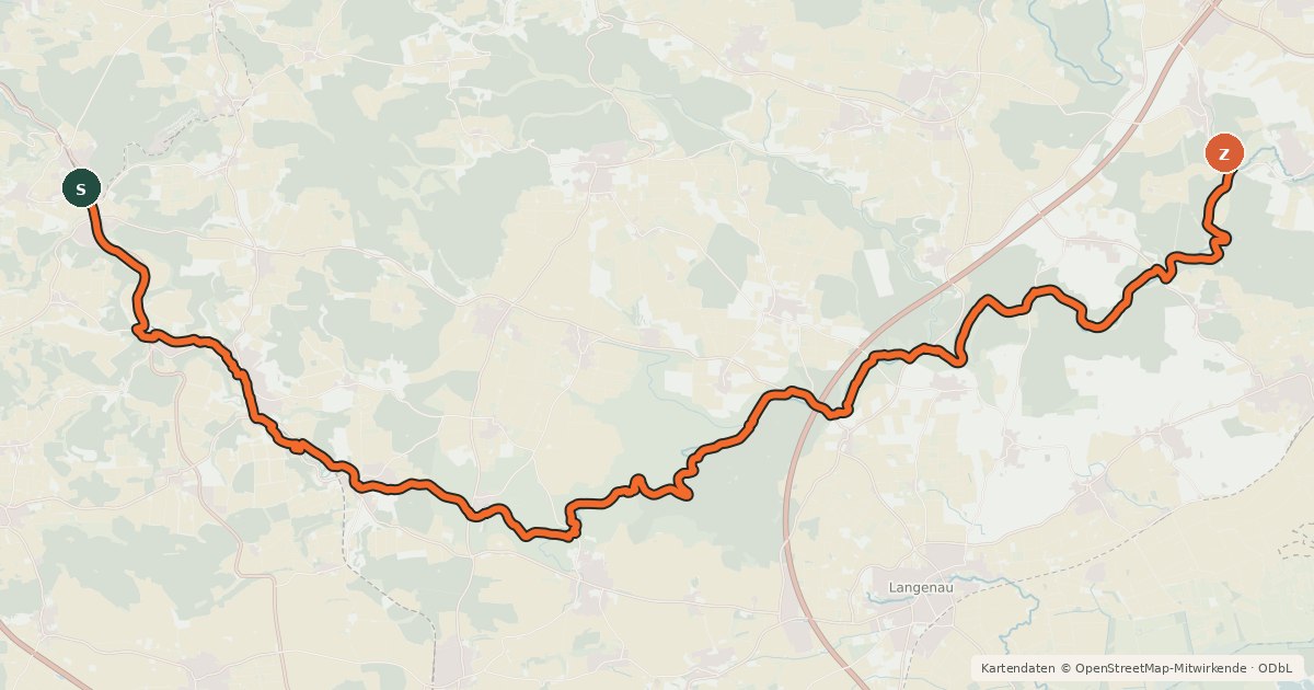 Kartenübersicht der Radroute Lonetalradweg