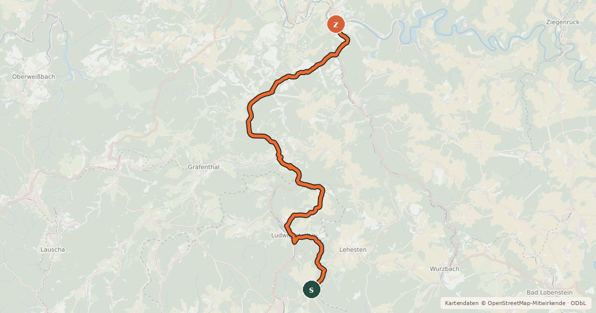 Kartenübersicht der Radroute Loquitz-Radweg