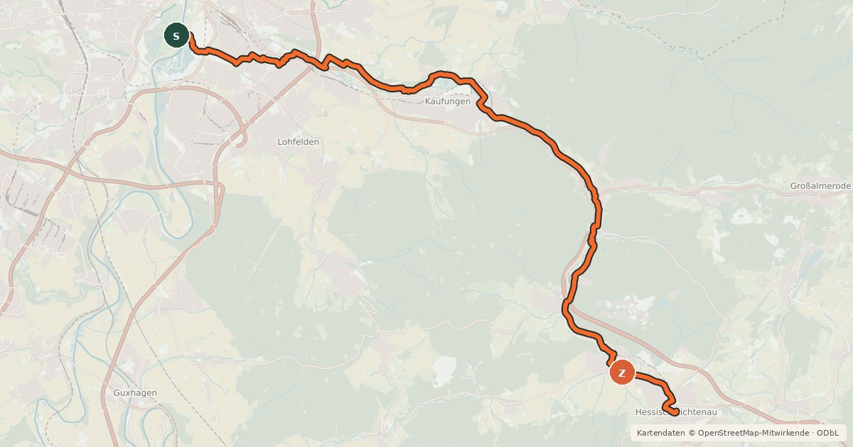 Kartenübersicht der Radroute Lossetal-Radweg