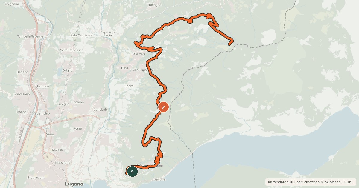 Kartenübersicht der Radroute Lugano Bike Tappa 1