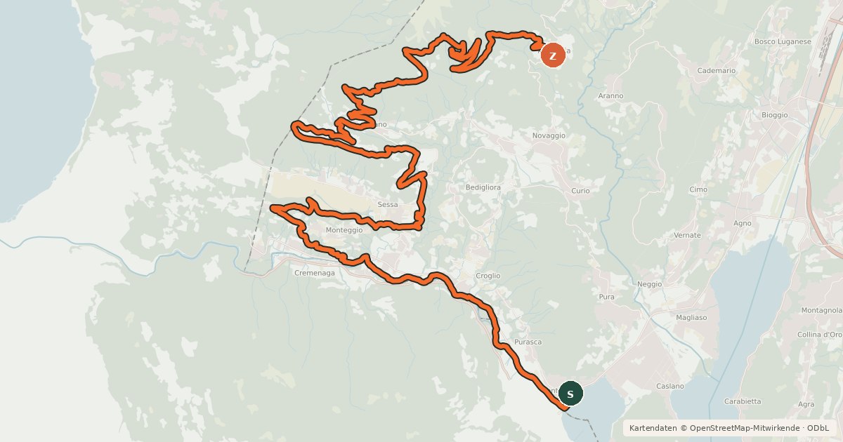 Kartenübersicht der Radroute Lugano Bike Tappa 4