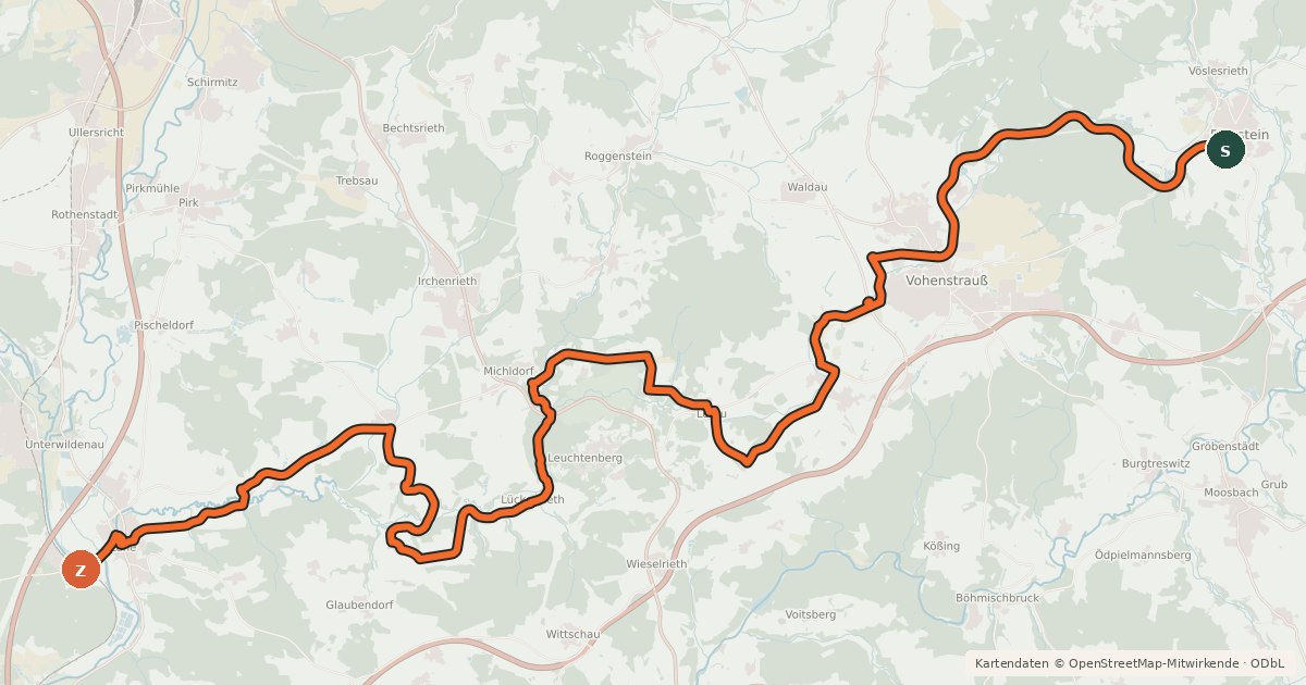 Kartenübersicht der Radroute Luhe-Lerau-Radweg