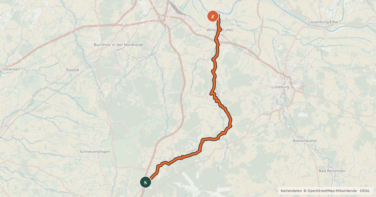 Kartenübersicht der Radroute Luhe-Radweg