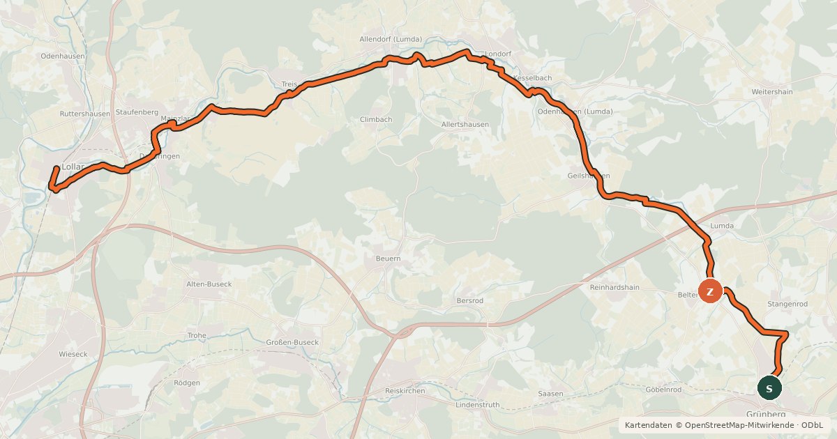 Kartenübersicht der Radroute Lumda-Radweg