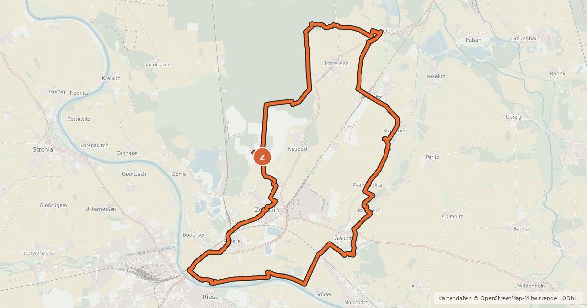 Kartenübersicht der Radroute Lustlager-Rundweg