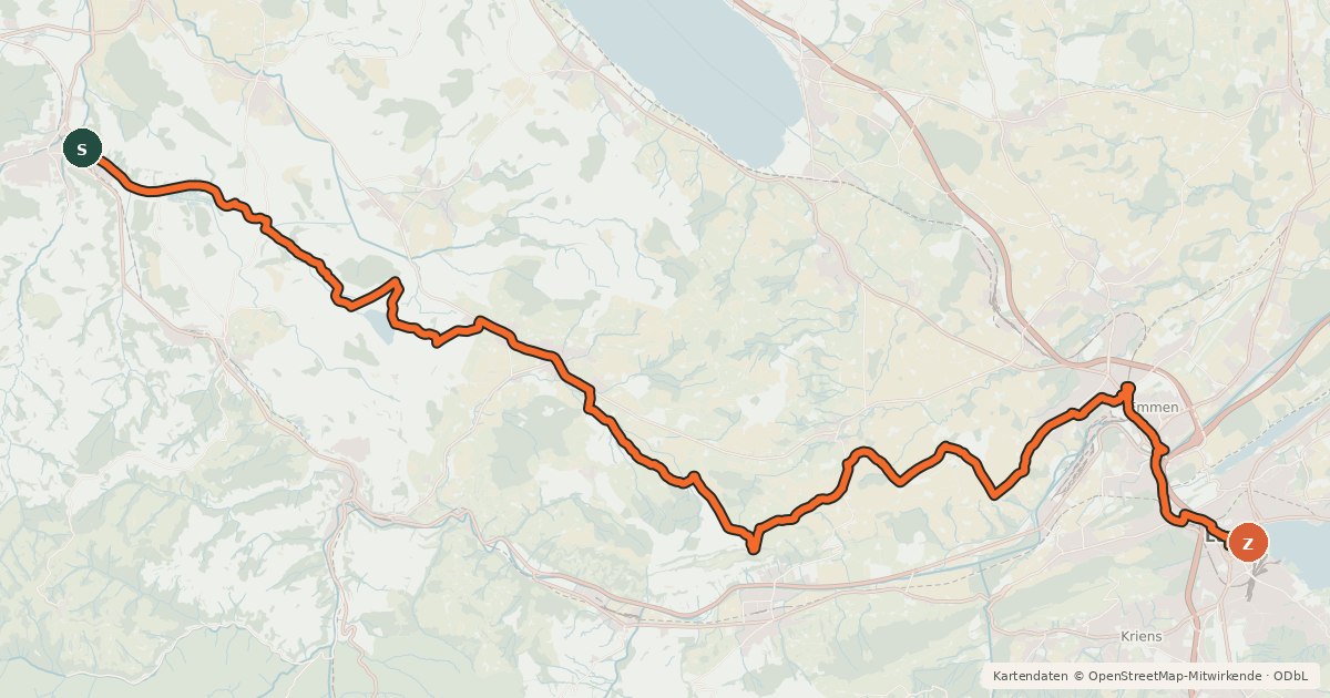 Kartenübersicht der Radroute Luzerner Hinterland-Rigi
