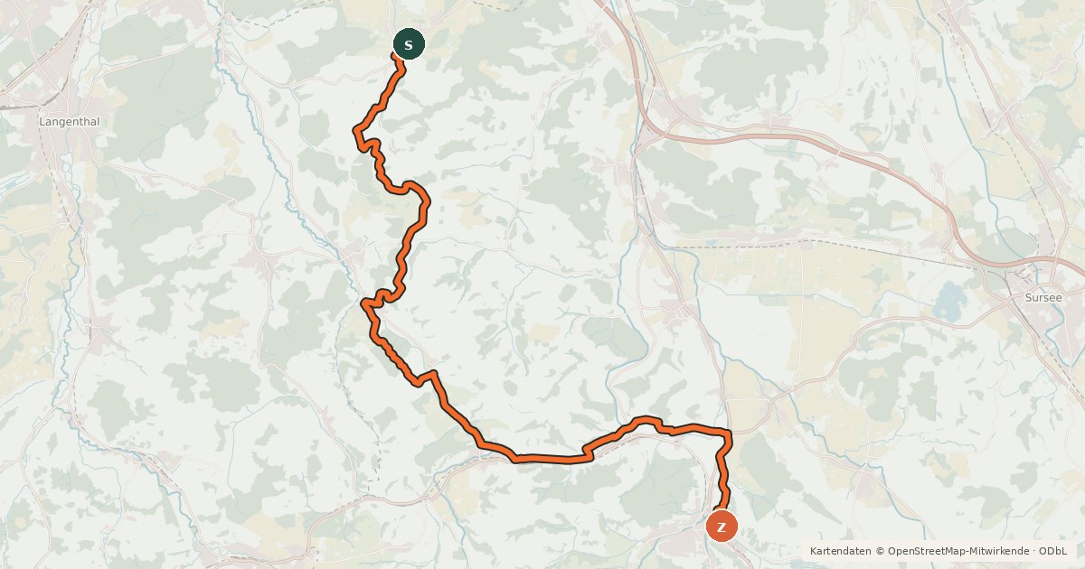 Kartenübersicht der Radroute Luzerner Hinterland-Rigi