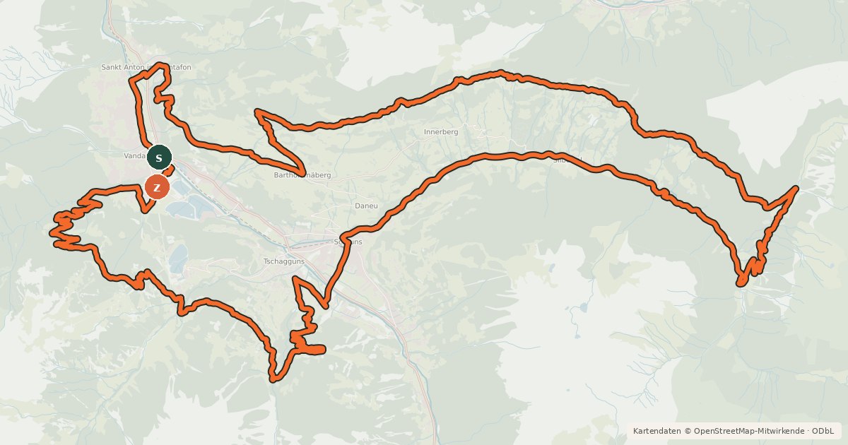 Kartenübersicht der Radroute M2 - anspruchsvoll / Montafon Mountainbike Marathon