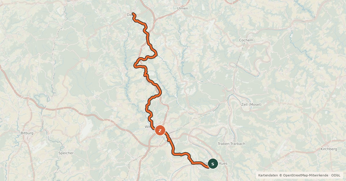 Kartenübersicht der Radroute Maare-Mosel-Radweg