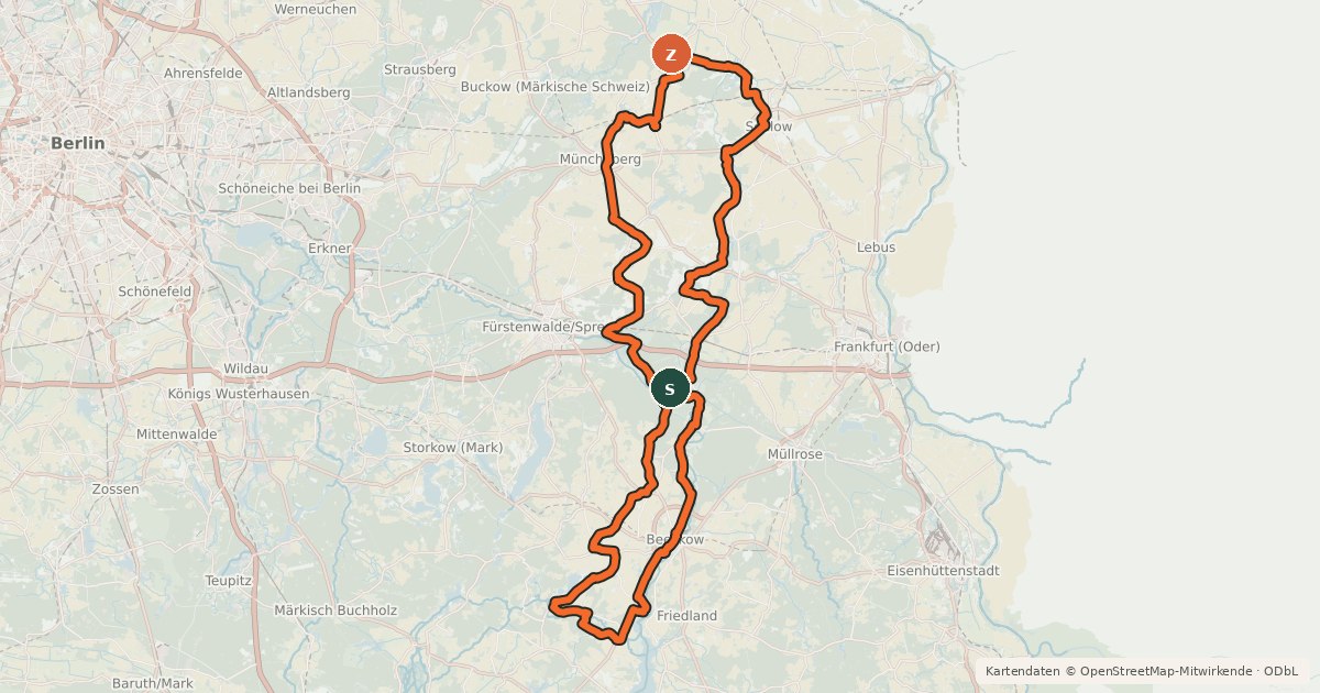 Kartenübersicht der Radroute Märkische Schlössertour