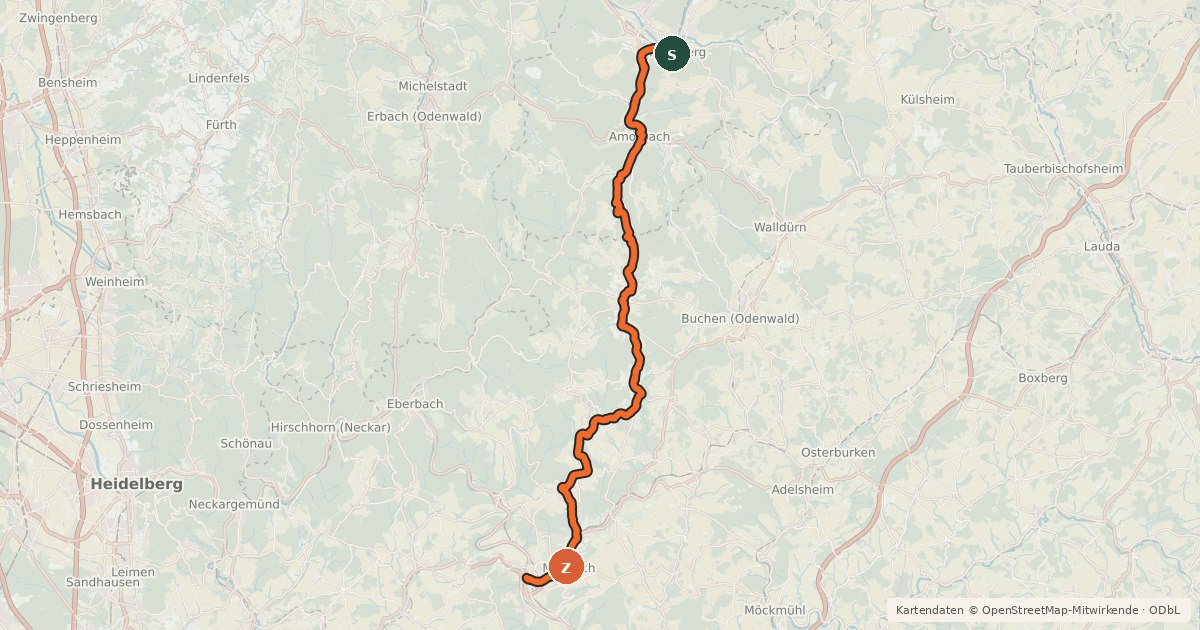 Kartenübersicht der Radroute Main-Neckar-Radweg