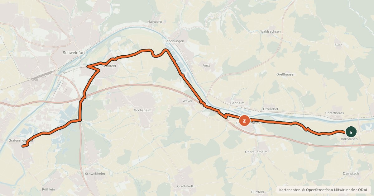 Kartenübersicht der Radroute Main Route Süd