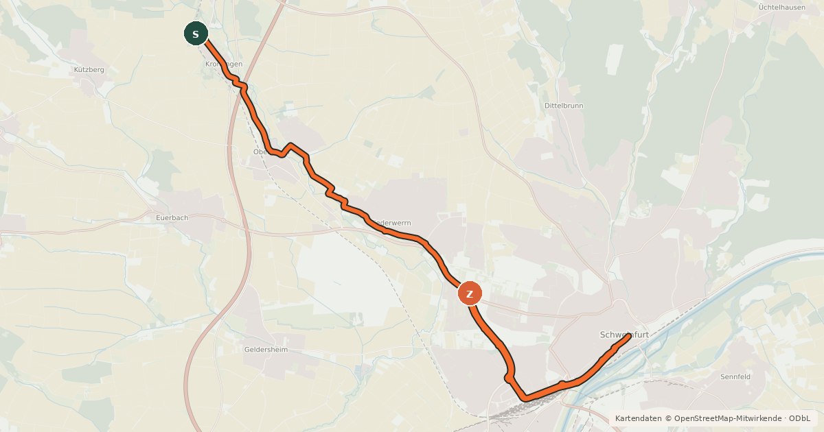 Kartenübersicht der Radroute Main-Saale-Radweg