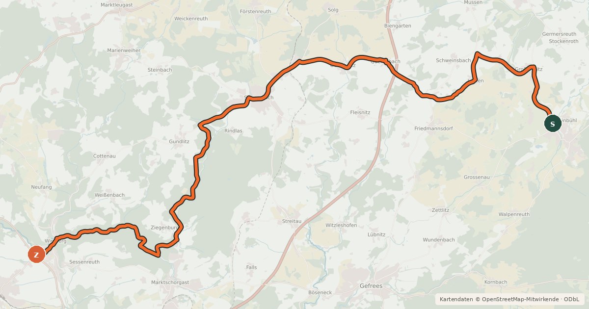 Kartenübersicht der Radroute Main - Saale - Radweg