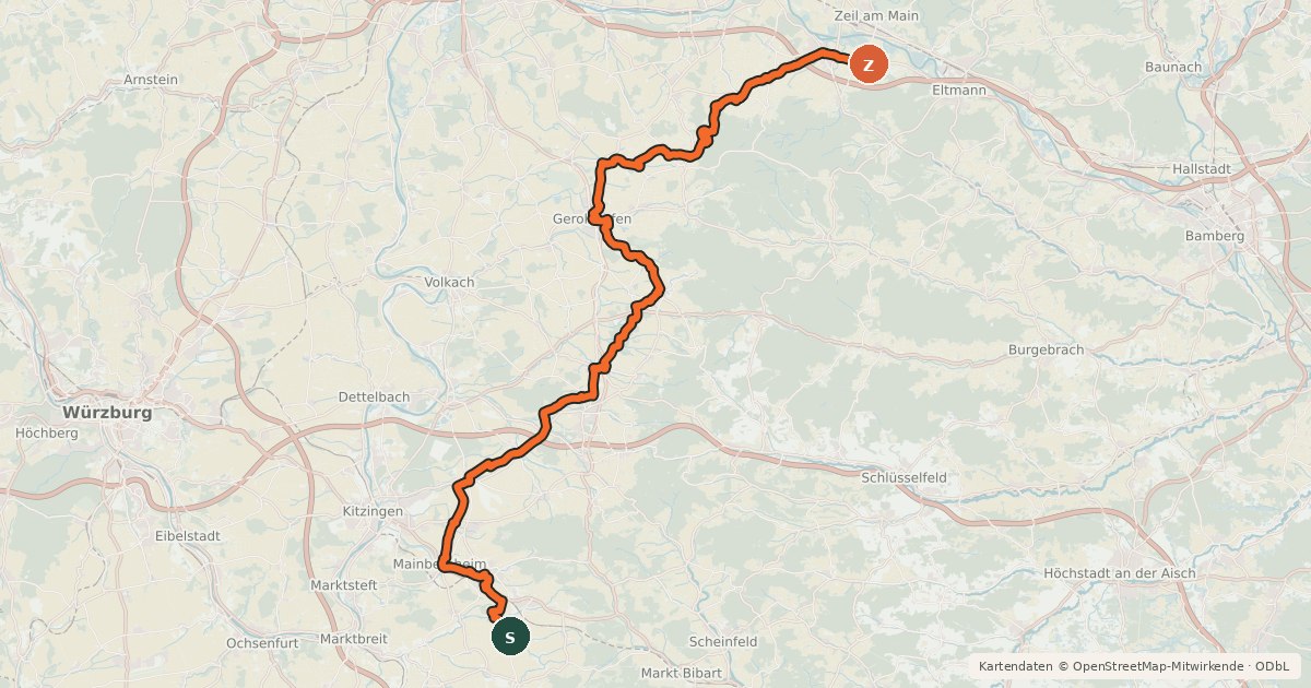 Kartenübersicht der Radroute Main-Steigerwald-Radweg