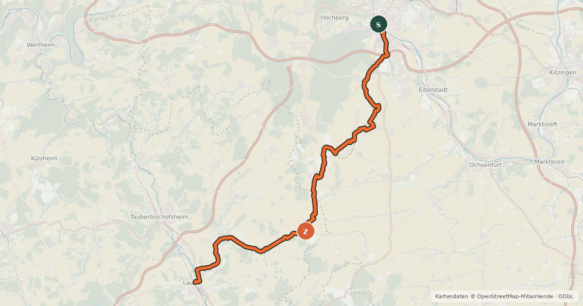 Kartenübersicht der Radroute Main-Tauber Radweg