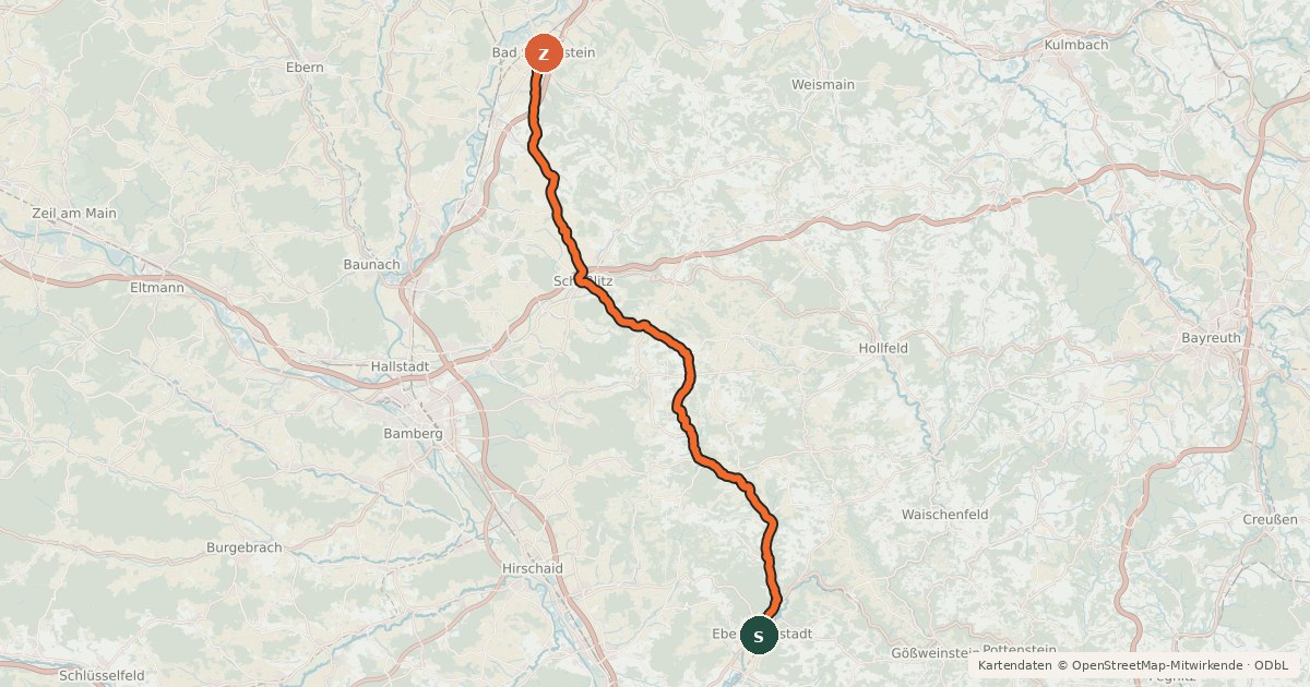 Kartenübersicht der Radroute Maintal-Leinleitertal-Radweg