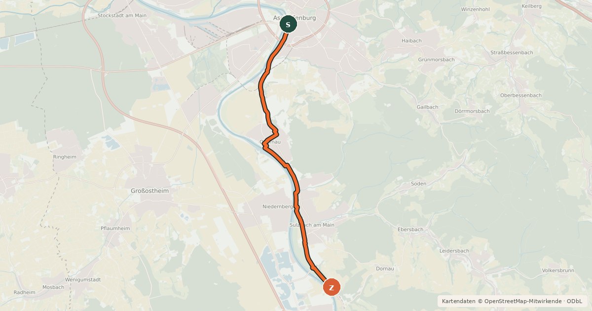 Kartenübersicht der Radroute Maintal Radwanderweg (rechts)