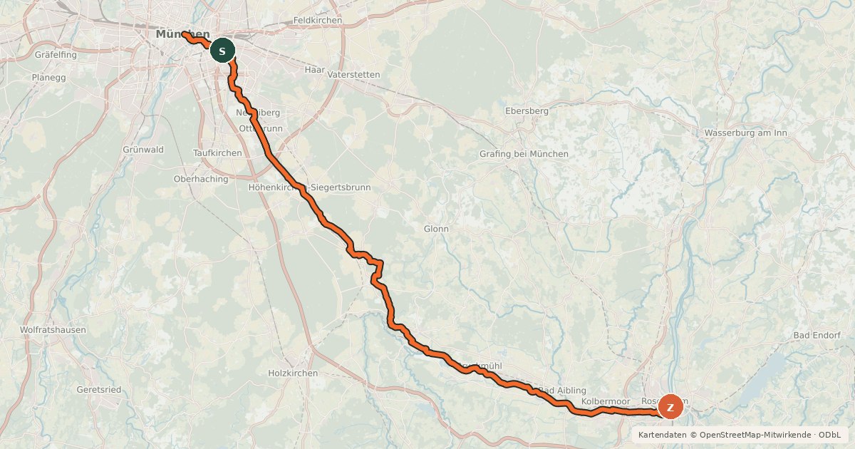 Kartenübersicht der Radroute Mangfall-Radweg