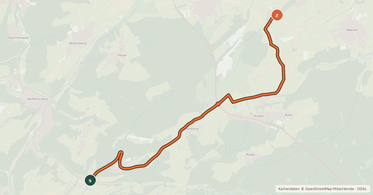 Kartenübersicht der Radroute Manscheid (05) - Diefenbach (82)