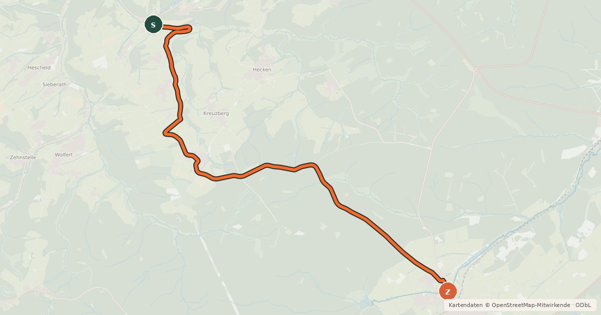 Kartenübersicht der Radroute Manscheid (05) - Schmidtheim (32)