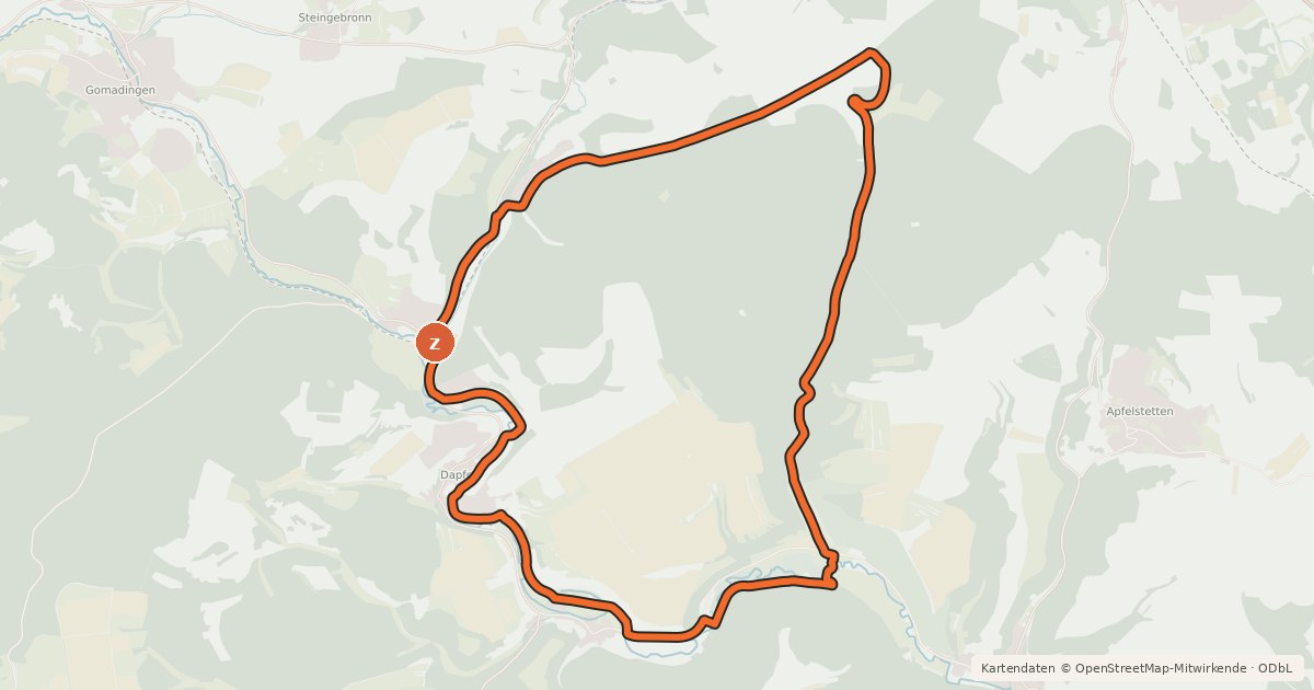 Kartenübersicht der Radroute Marbacher Gestütsradweg - Grafeneck-Tour