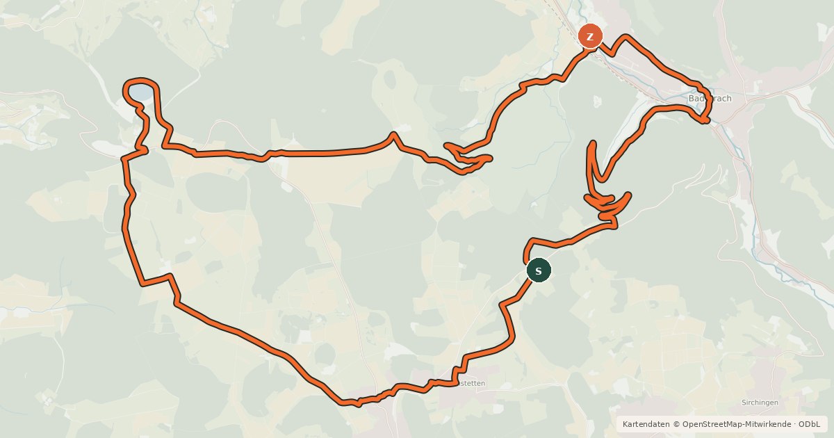 Kartenübersicht der Radroute Marbacher Gestütsradweg - Güterstein-Tour