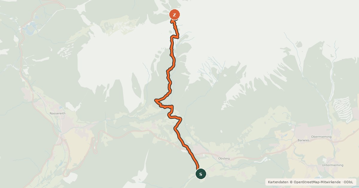 Kartenübersicht der Radroute Marienbergjoch