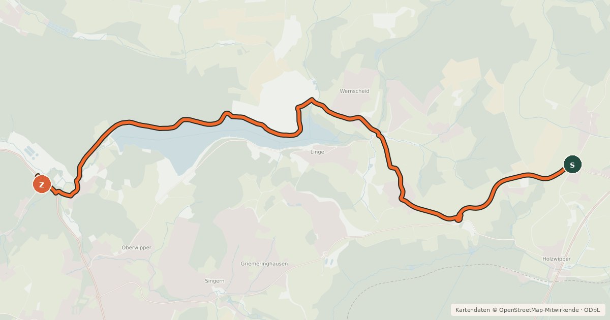 Kartenübersicht der Radroute Marienheide (27) - Marienheide (89)