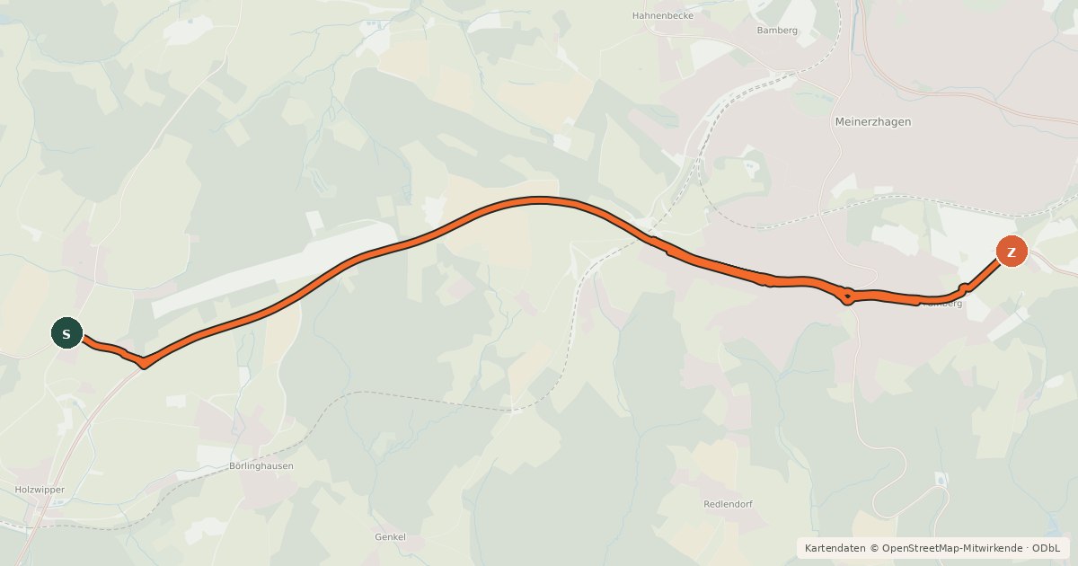 Kartenübersicht der Radroute Marienheide (27) - Meinerzhagen (33)
