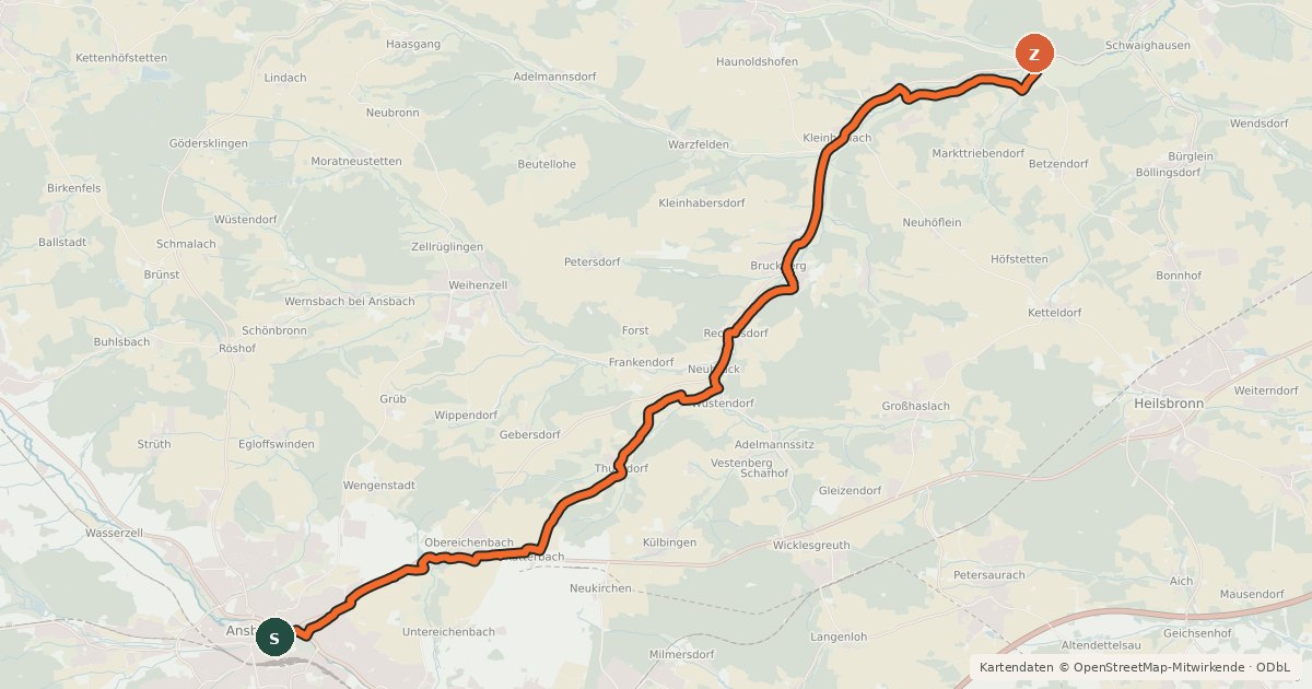 Kartenübersicht der Radroute Markgrafenweg
