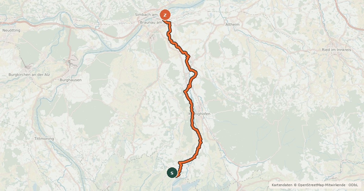 Kartenübersicht der Radroute Mattigtalweg