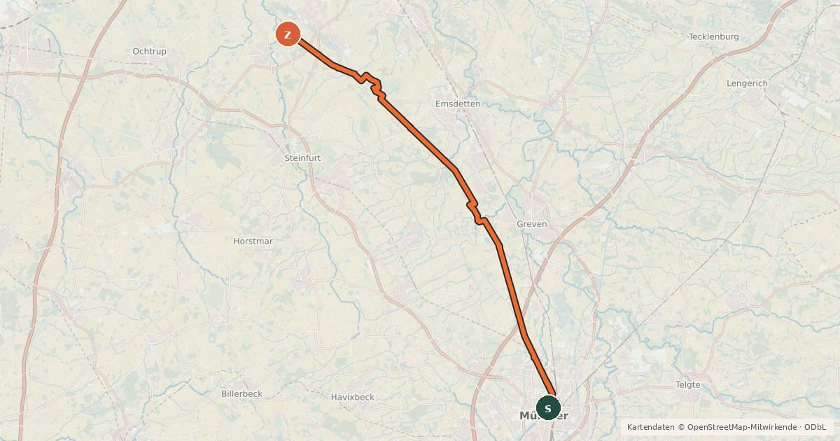 Kartenübersicht der Radroute Max-Clemens-Kanal