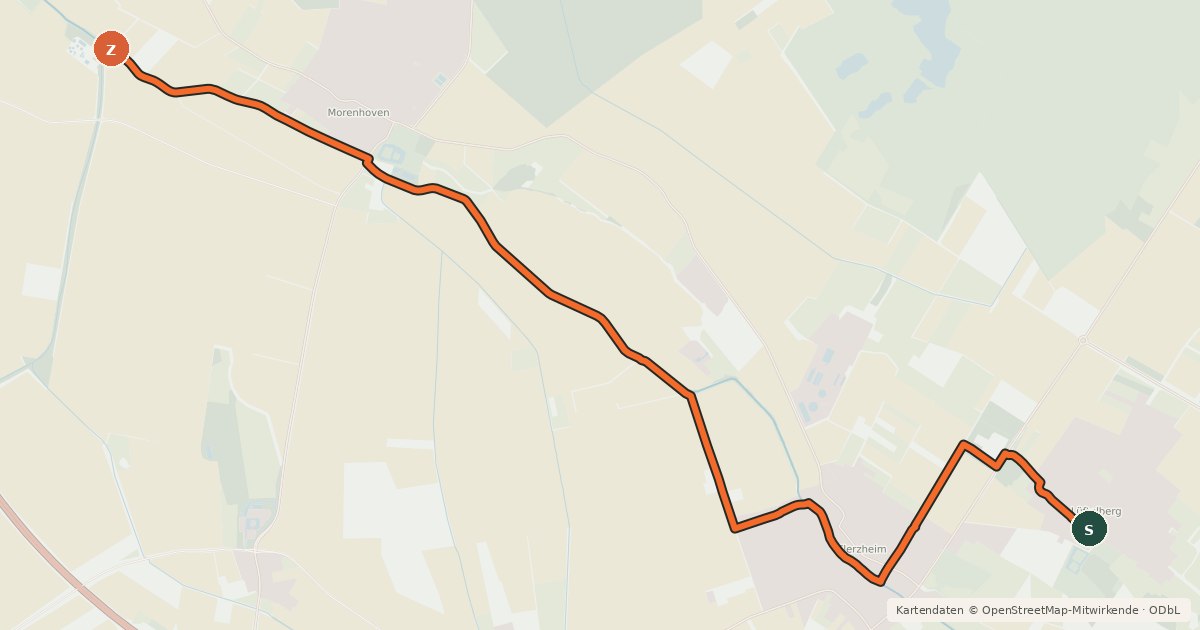 Kartenübersicht der Radroute Meckenheim (84) - Swisttal (86)