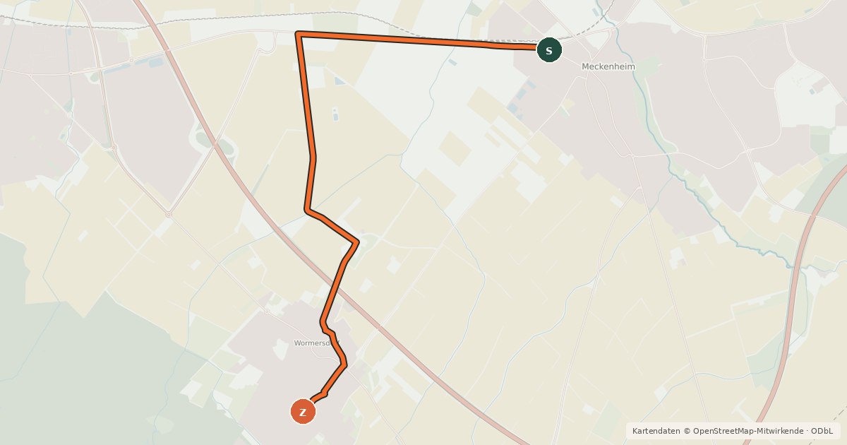 Kartenübersicht der Radroute Meckenheim (85) - Rheinbach Wormersdorf (89)
