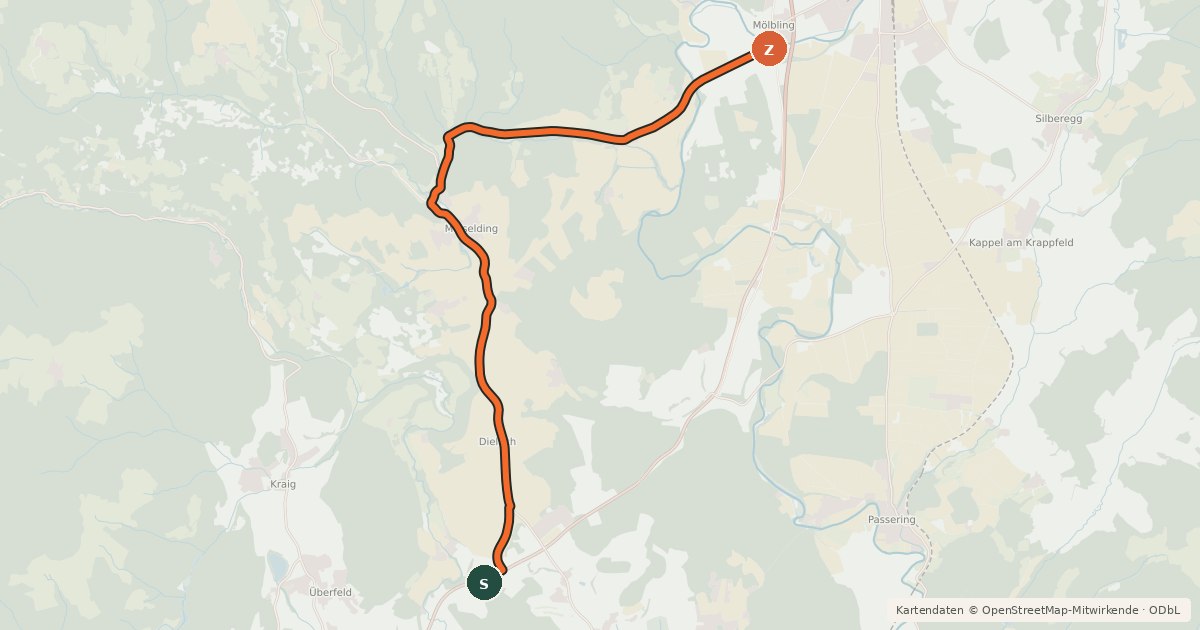 Kartenübersicht der Radroute Meiseldingerweg