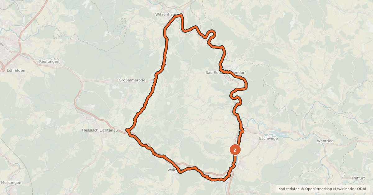 Kartenübersicht der Radroute Meißner-Rundkurs