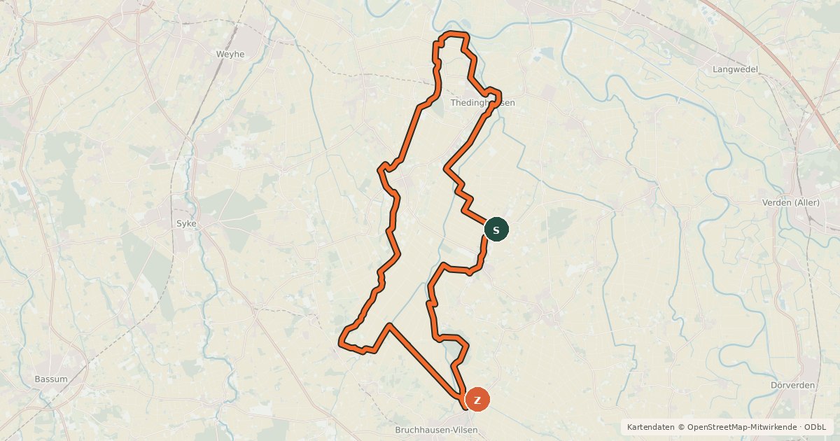 Kartenübersicht der Radroute Meliorationstour (grün)
