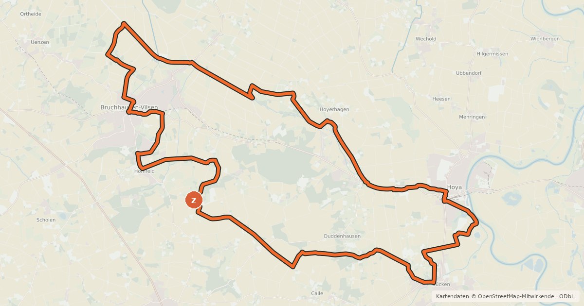 Kartenübersicht der Radroute Meliorationstour (rot)