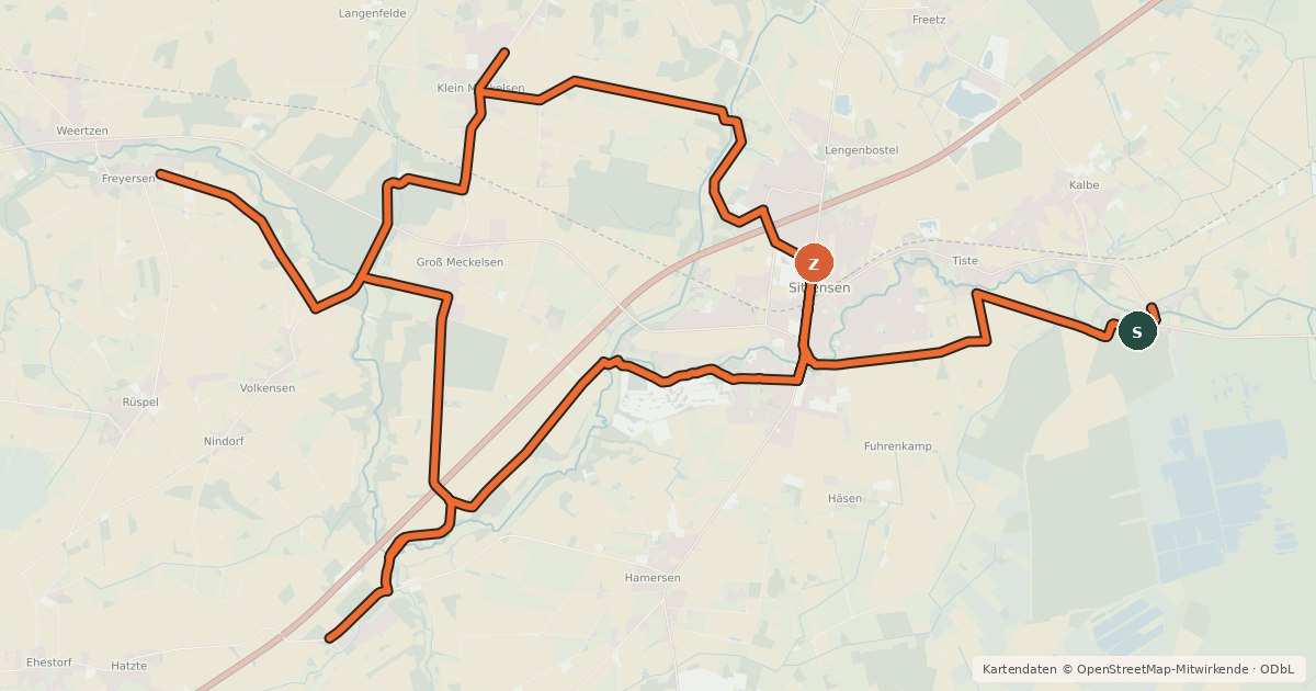 Kartenübersicht der Radroute Melkhus Radweg im Landkreis Rotenburg